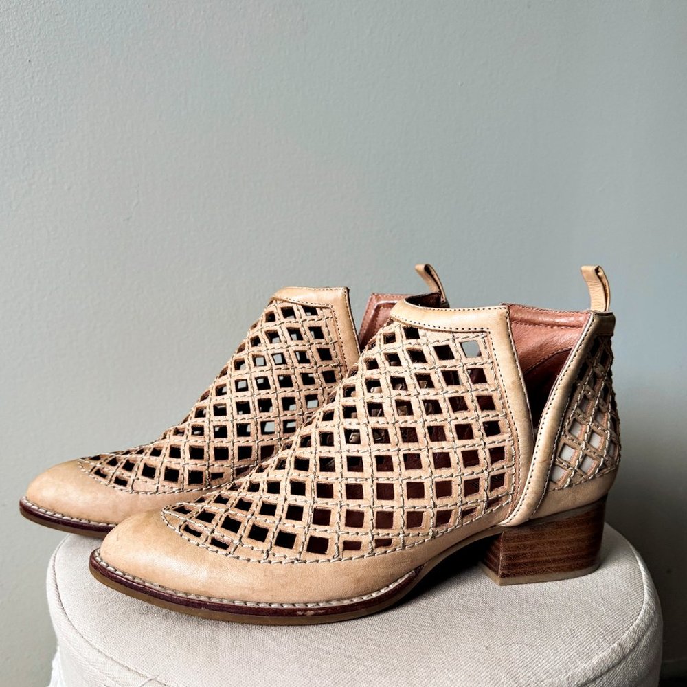 Jeffrey Campbell Genuine Leather Open Weave Boho Boots, Size 7.5